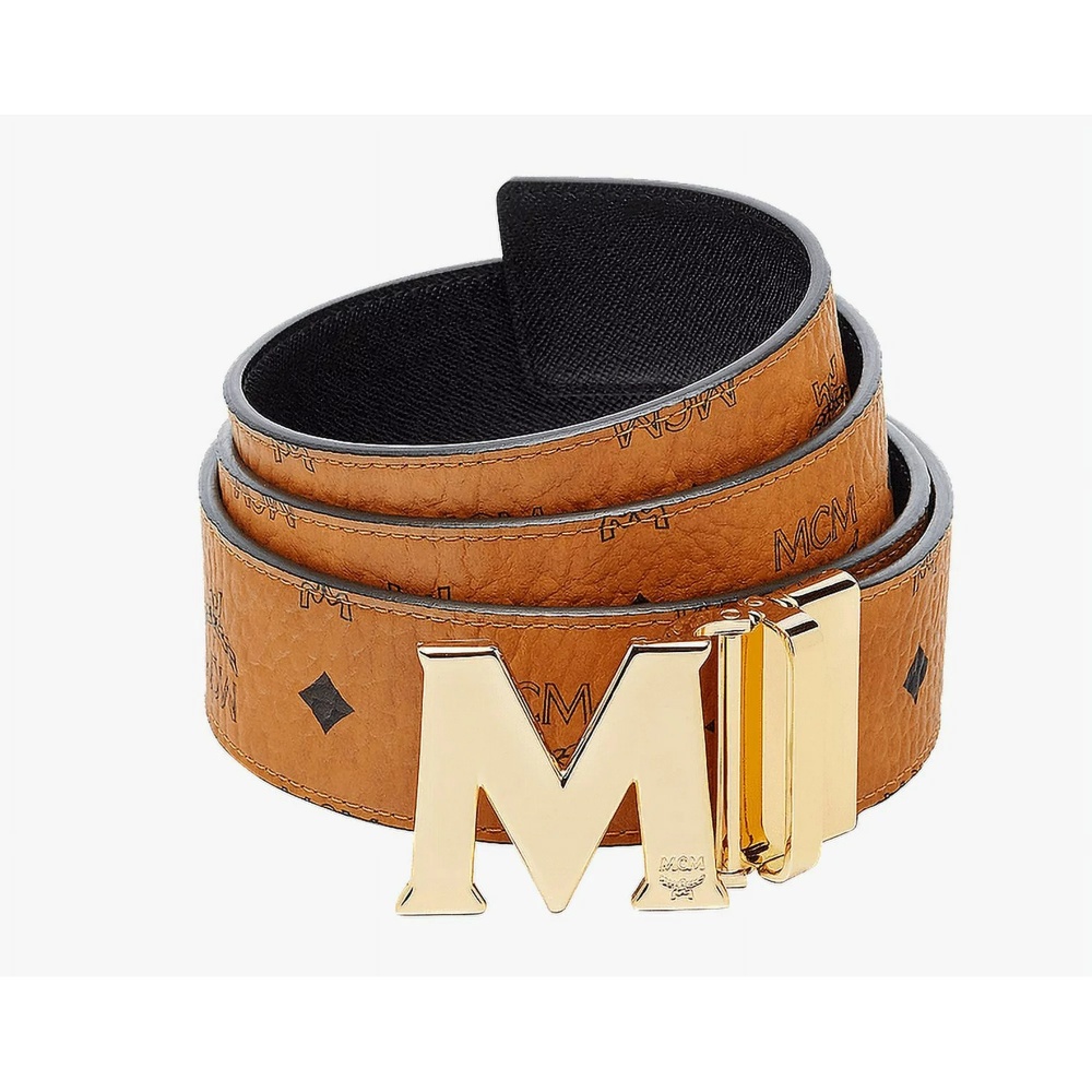 MCMClausReversible Belt - Gold Buckle MXBAAVI03CO001, Cognac 