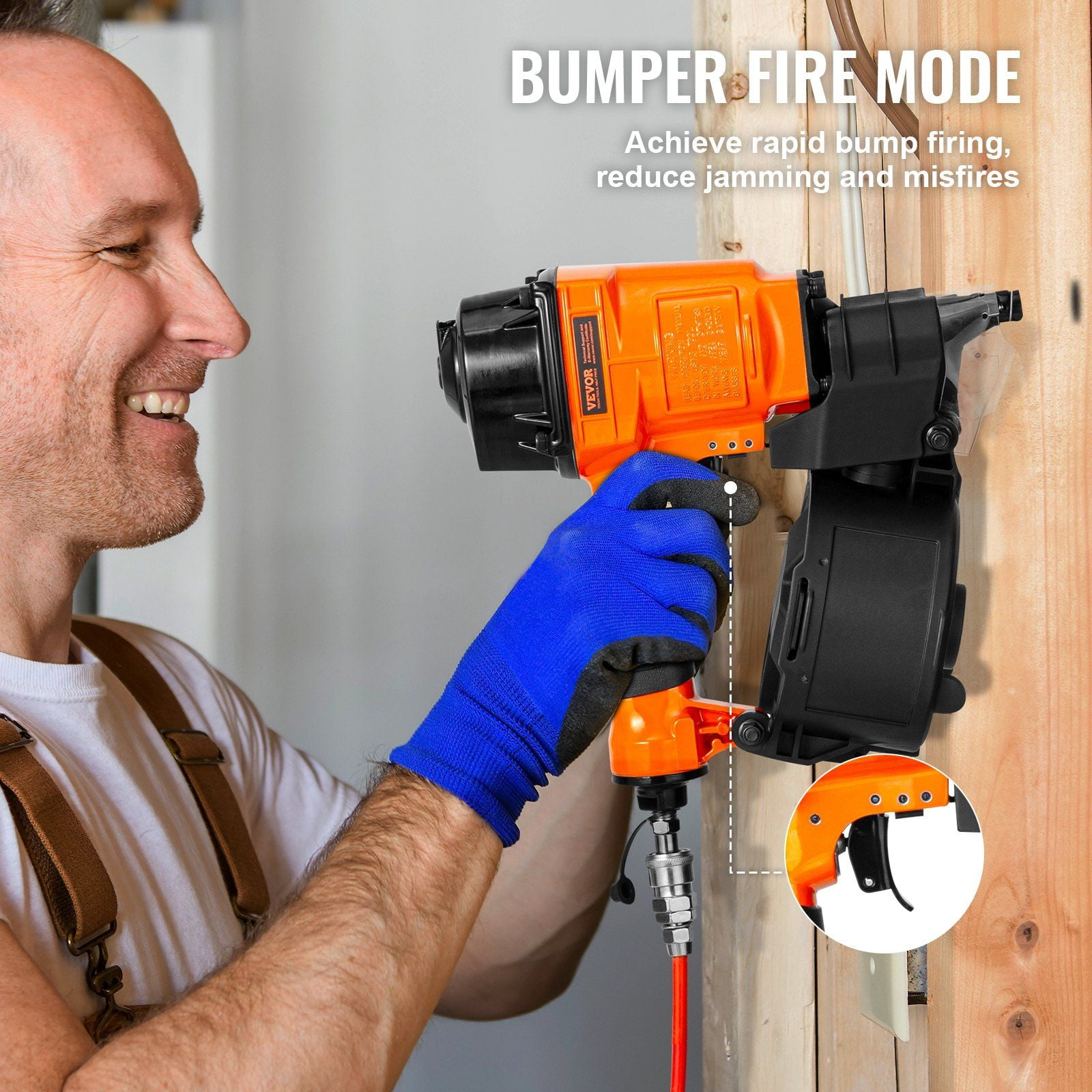 MCN55 Pneumatic Coil Siding Nailer, 15 Degree, Handles Nails from 1 Inch up to 2-1/4 Inches