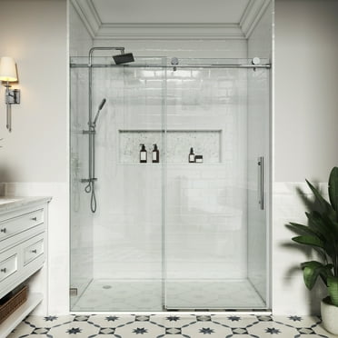 MCOCOD 57 to 60 in W x 72 in H Frameless Shower Door with Soft Close, 5/16" (8 mm) Clear Tempered Glass, Single Sliding Alcove Shower Doors, Chrome Finish