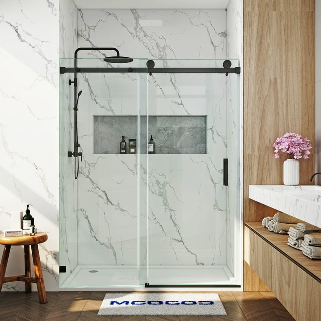 MCOCOD 57 to 60 in. W x 76 in. H Frameless Shower Door, 3/8" (10 mm) Clear Tempered Glass