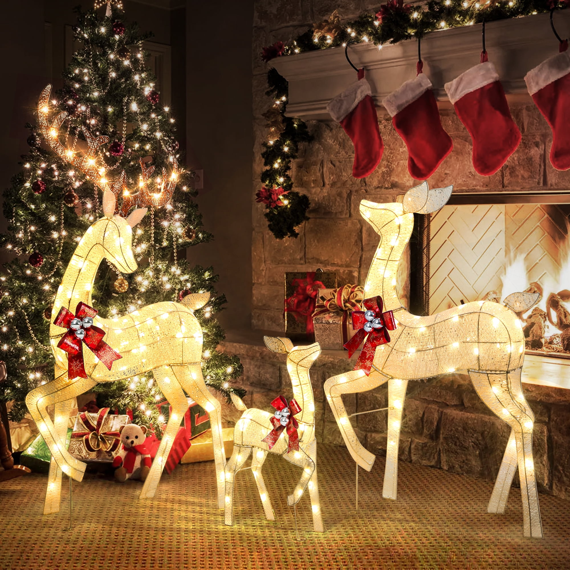 MCOW 3Piece Outdoor Reindeer 5ft Christmas Decorations Yard, 3D Pre