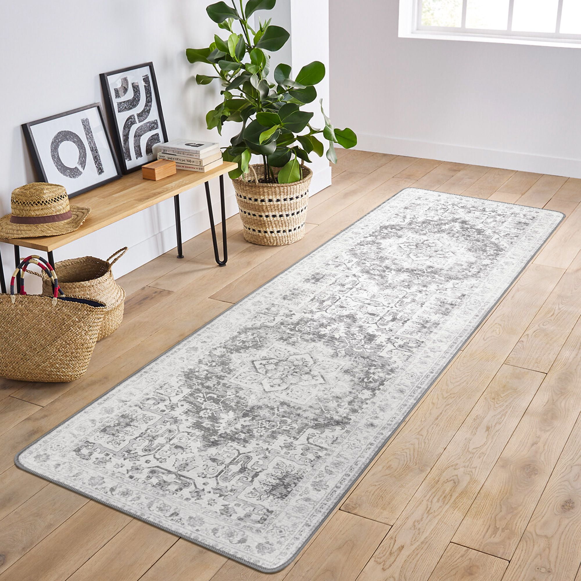 Hallway Washable Runner Rug - 2x7 Kitchen Rugs Entryway Rug Runner Vintage  Soft Floor Mat Non Slip Indoor Farmhouse Carpet for Bathroom Living Room