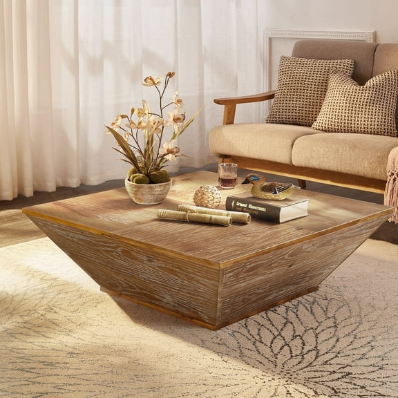 MCPRST Coffee Table, Square, Farmhouse, with Storage, Vintage, Wood, 35"L x 35"W x 12"H, Oak