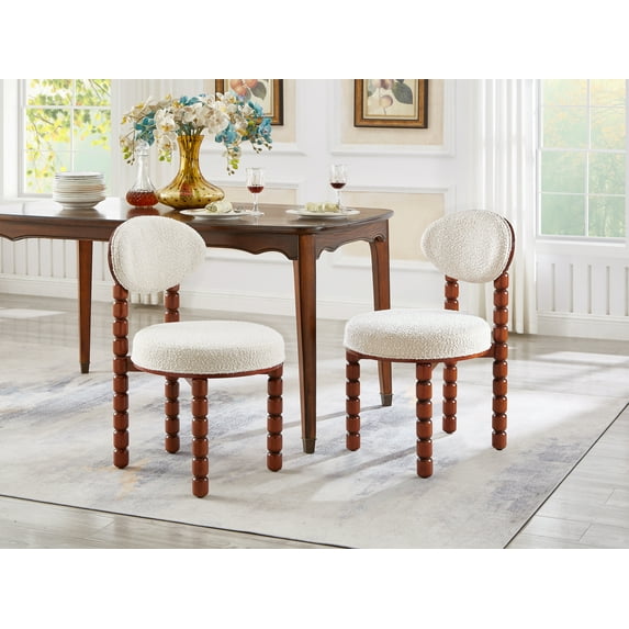 MCPRST Dining Chairs Set of 2, Mid-Century Modern Upholstered Single Chair with Solid Wood Legs,White