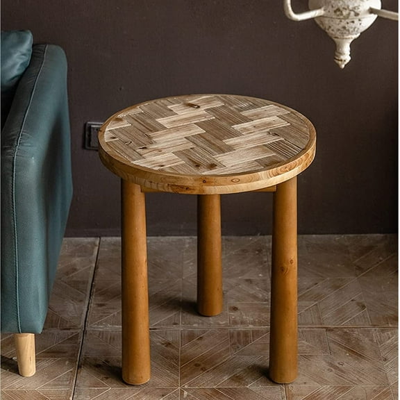 MCPRST End Tables for Living Room, Mid-Century Modern Round Side Table with Solid Wood Legs, Rustic Brown Side Table
