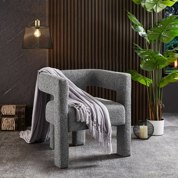 MCPRST Mid Century Modern Dining Chairs with Arms, Upholstered Accent Chair for Living Room, Gray Dining Chair