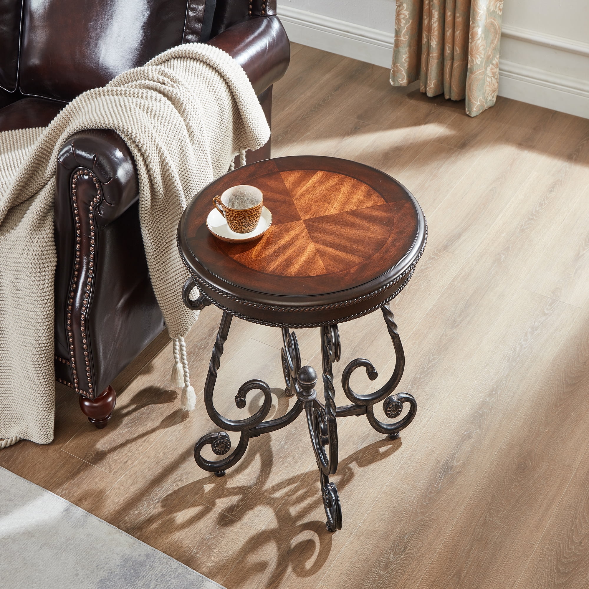 MCPRST Retro Round Wood End Table,Farmhouse Side Table for Living ...