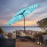 MCQ 10ft Solar Polyester 32 LED Lighted Patio Umbrella with Tilt Adjustment and UV-Resistant Fabric,Lake Blue
