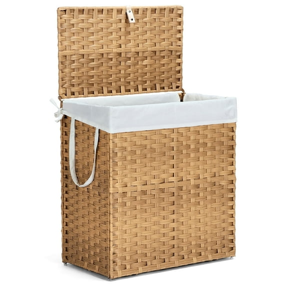 MCQ 110L Wicker Laundry Hamper with Lid, Foldable, Removable Liner, Handles, for Adults, Yellow