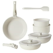 MCQ Cookware Set, 12-Piece Nonstick Pot and Pan Set with Detachable Handles, Induction Compatible & Oven Safe, Beige