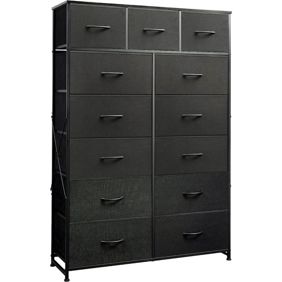 MCQ 13-Bin Fabric Drawer Storage Tower, 56.7-inch Tall Organizer Unit with Steel Frame for Bedroom, Living Room, Office, Black