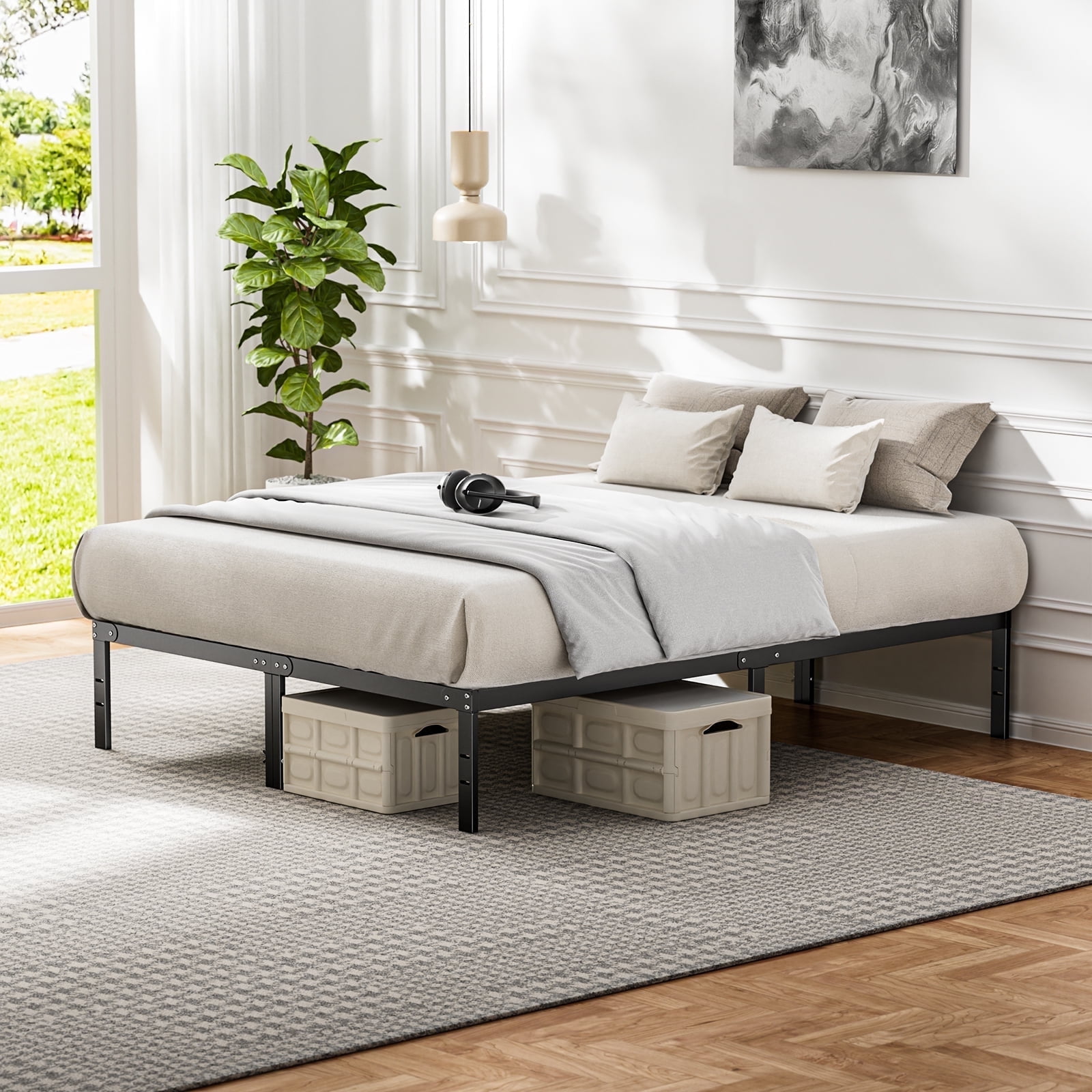 JIOABL Home 14-Inch Queen Elevated Steel Platform Bed Frame, Silent and Sturdy Support , Expanded Under-Bed Storage
