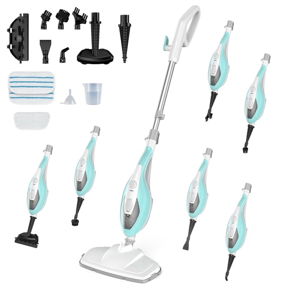 JIOABL 10-in-1 Steam Mop with Handheld Steamer, Multi-Function Floor Cleaner for Hardwood, Tile, Laminate & Carpet, White Green