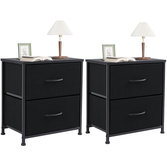 MCQ 2-Drawer Dresser Set of 2,Bedside Table, Side Table, Fabric Drawer Cabinet with Steel Frame, Wood Top for Bedroom, Closet, Entryway, Black