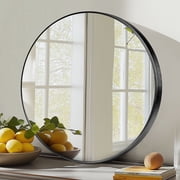MCQ Wall Mirror, 20-inch Round Black, Decorative for Living Room Bedroom