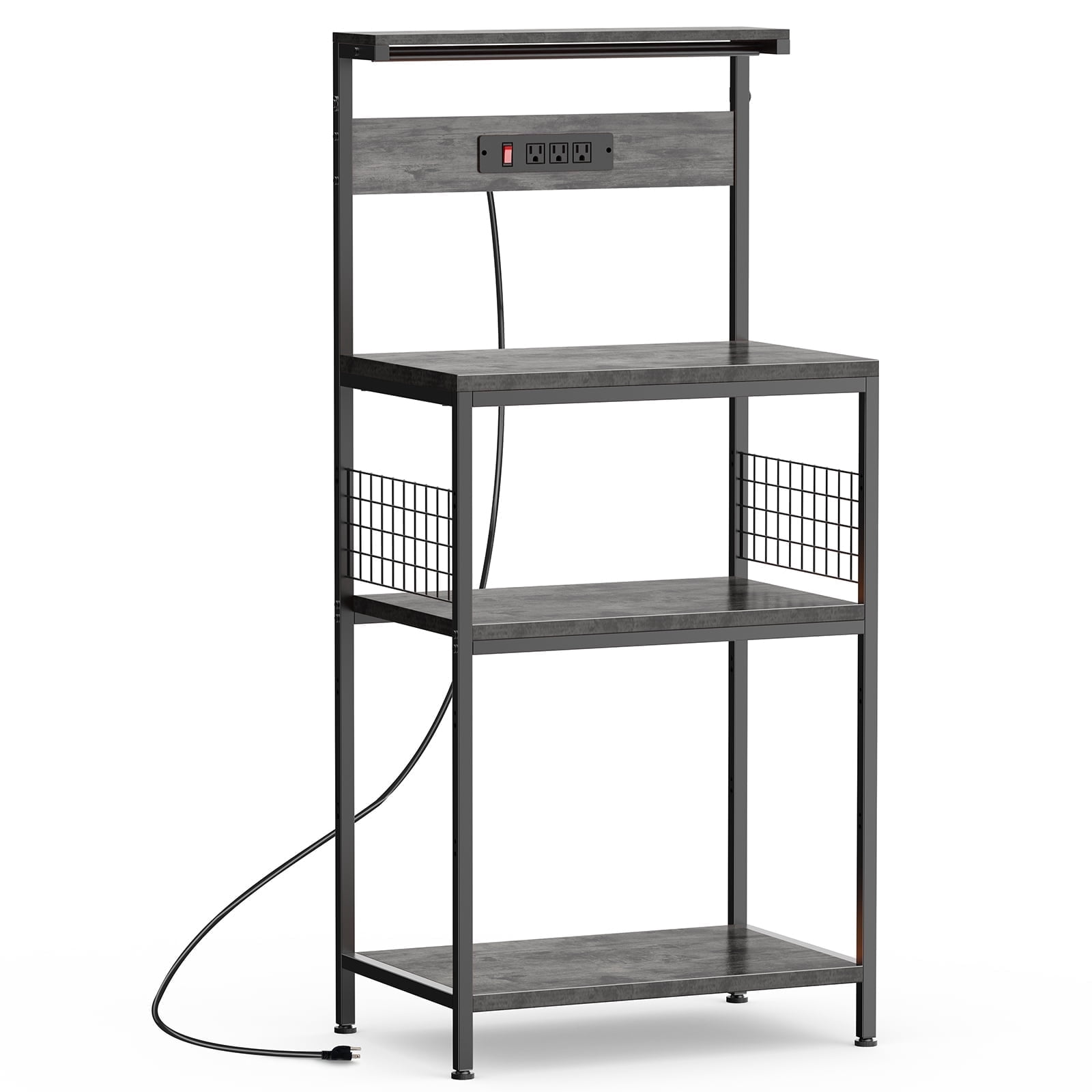 JIOABL 23" Baker's Rack with top plate and Microwave Stand Organizer Storage Shelf for Kitchen - Ideal for Snacks, Coffee Bar, Plant Stand, or Study Room Decor Shelf, Gray