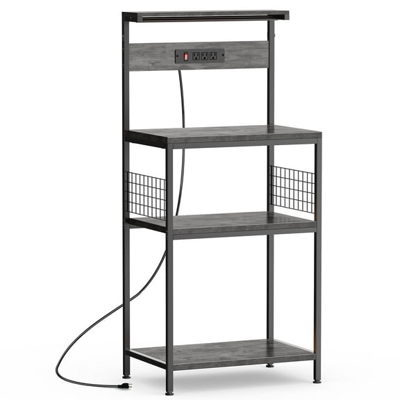 JIOABL 23" Baker's Rack with top plate and Microwave Stand Organizer Storage Shelf for Kitchen - Ideal for Snacks, Coffee Bar, Plant Stand, or Study Room Decor Shelf, Gray