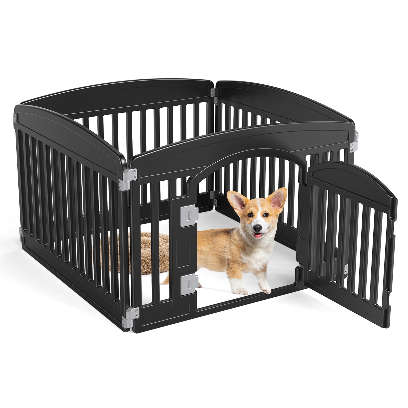 MCQ 24-Inch 4-Panel Indoor Dog Playpen - Foldable Fence for Small Dogs, Apartment Friendly, Easy Storage - Black