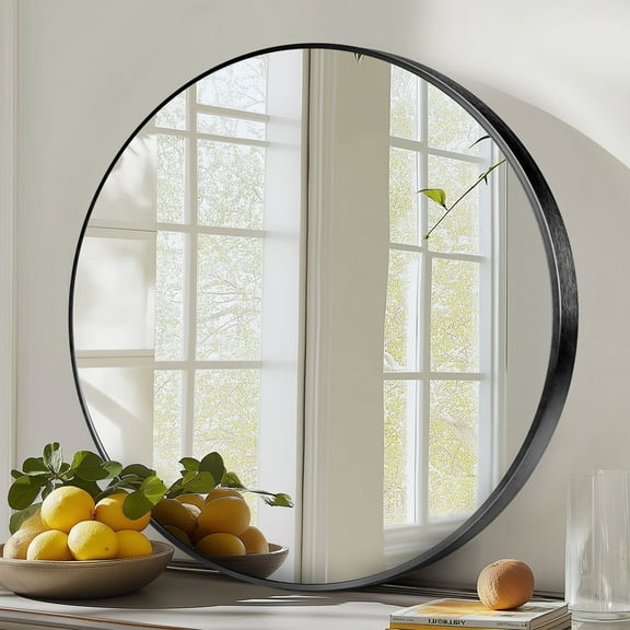 MCQ Wall Mirror, 24-inch Round Black, Decorative for Living Room Bedroom​