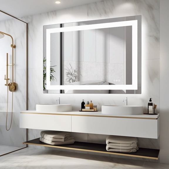 MCQ 24"x36" Anti-fog LED Bathroom Mirror Wall Mounted, Dual Light Source, 3 Lighting Modes, White