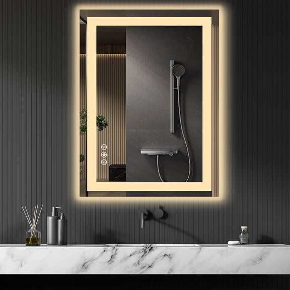 JIOABL 24X36 LED Bathroom Mirror with Lights, Anti-Fog, Dimmable, Backlit + Front Lit, Lighted Bathroom Vanity Mirror for Wall, Memory Function, Tempered Glass, Shatter-Proof