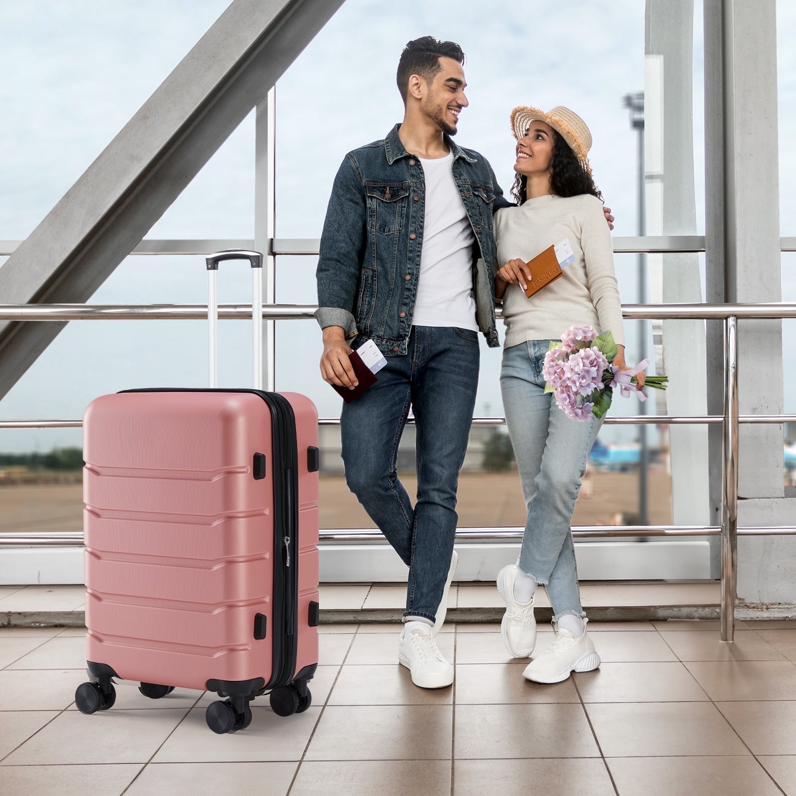 MCQ 28 inch Luggage, Lightweight Expandable Rolling Suitcase, Hard Shell ABS & TSA Lock Double Spinner Wheels Suit Case, Pink