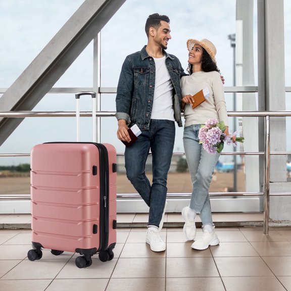 MCQ 28 inch Luggage, Lightweight Expandable Rolling Suitcase, Hard Shell ABS & TSA Lock Double Spinner Wheels Suit Case, Pink