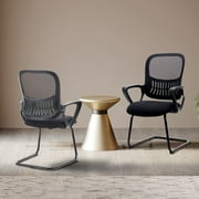 MCQ 2Pcs Desk Chair, No Wheels Home Office Chair, Mesh Mid Back Computer Guest Side Chair with Lumbar Support, Black