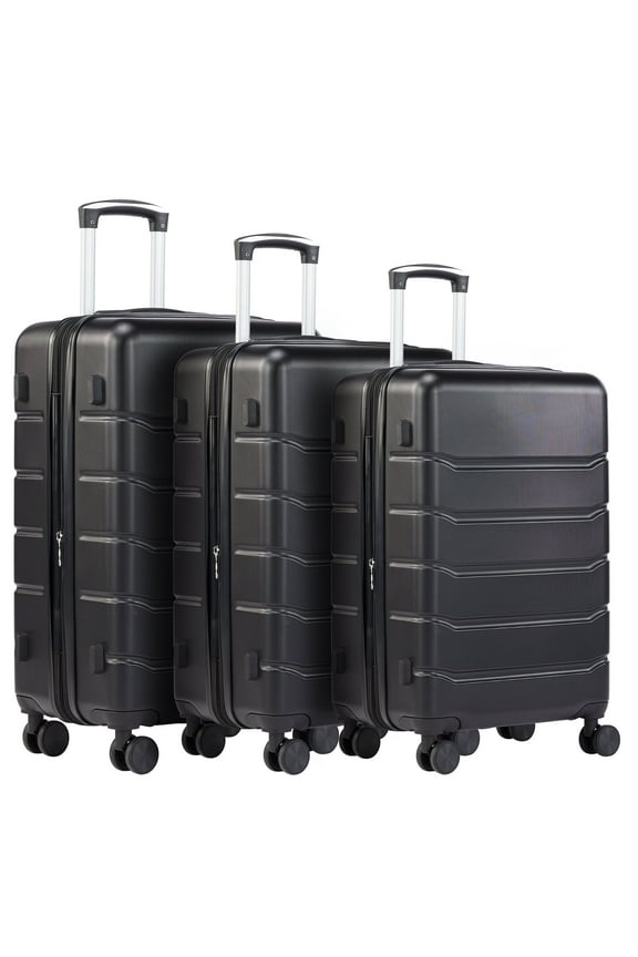 3-Piece Luggage Sets, Hard Shell ABS Suitcases with Double Spinner Wheels, Lightweight Expandable Rolling Travel Suit Case with TSA Lock, Black