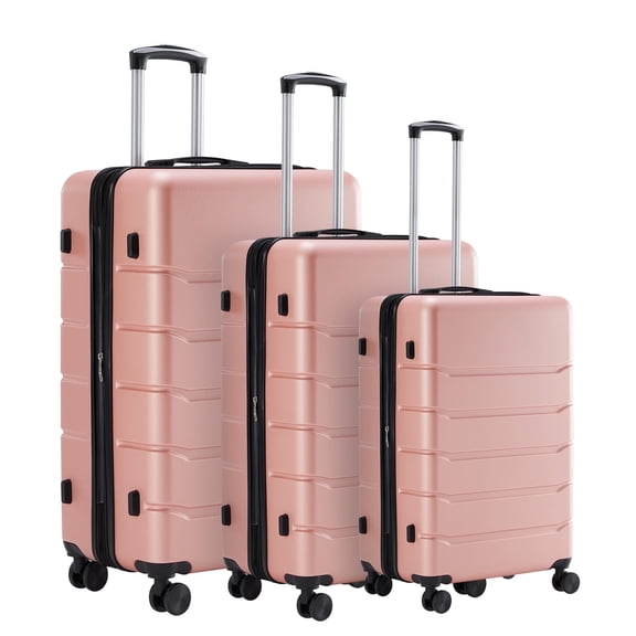 MCQ 3-Piece Luggage Sets, Hard Shell ABS Suitcases with Double Spinner Wheels, Lightweight Expandable Rolling Travel Suit Case with TSA Lock, Pink