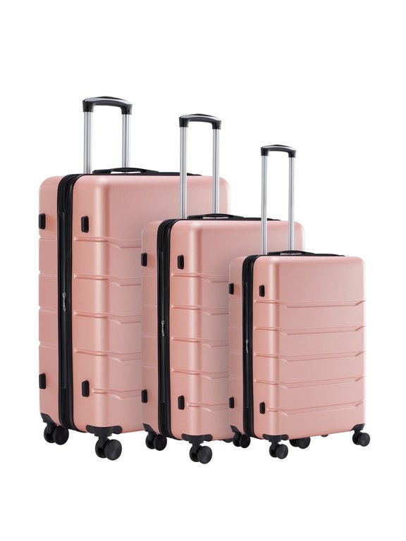 3-Piece Luggage Sets, Hard Shell ABS Suitcases with Double Spinner Wheels, Lightweight Expandable Rolling Travel Suit Case with TSA Lock, Pink