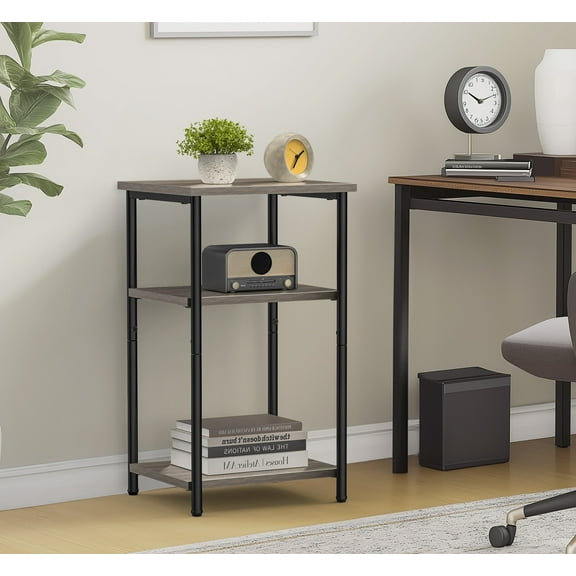 MCQ 3-Tier End Table, Narrow Nightstand for Tight Spaces, for Living Room, Bedroom, 1-Piece, Gray