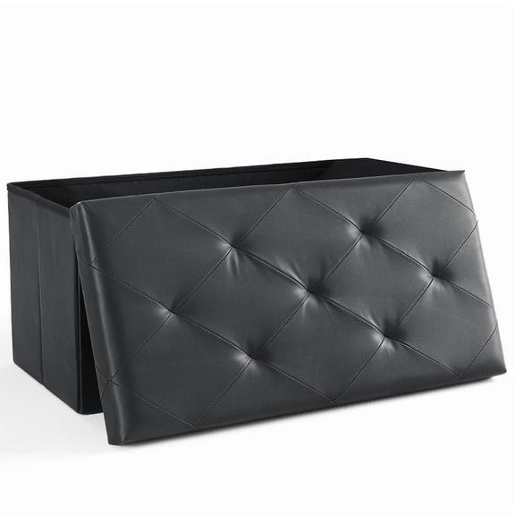 JIOABL 30" Folding Storage Ottoman Bench, PVC material, Foot Rest Stool Storage Chest, Black