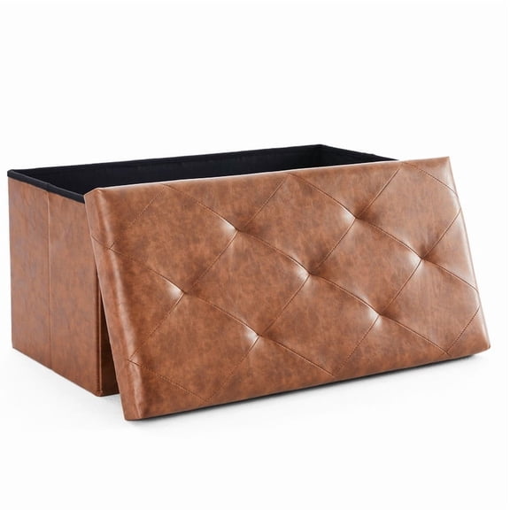 JIOABL 30" Folding Storage Ottoman Bench, PVC material, Foot Rest Stool Storage Chest, Brown
