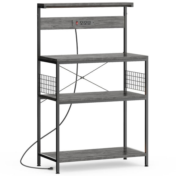 MCQ 31" Baker's Rack with top plate and Microwave Stand Organizer Storage Shelf for Kitchen - Ideal for Snacks, Coffee Bar, Plant Stand, or Study Room Decor Shelf, Gray