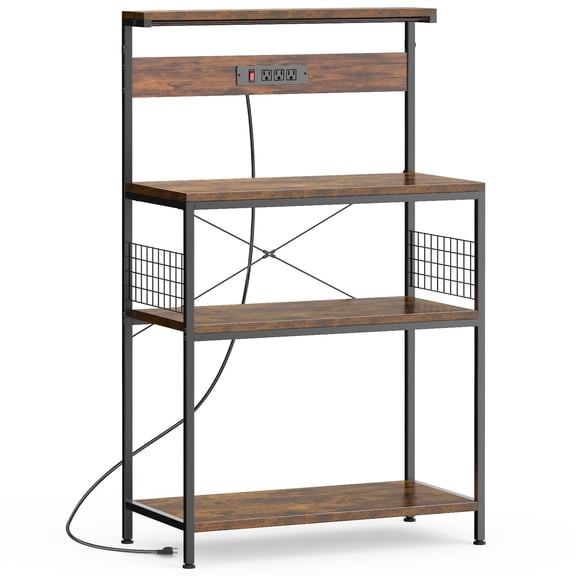 JIOABL 31" Baker's Rack with top plate and Microwave Stand Organizer Storage Shelf for Kitchen - Ideal for Snacks, Coffee Bar, Plant Stand, or Study Room Decor Shelf, Rust