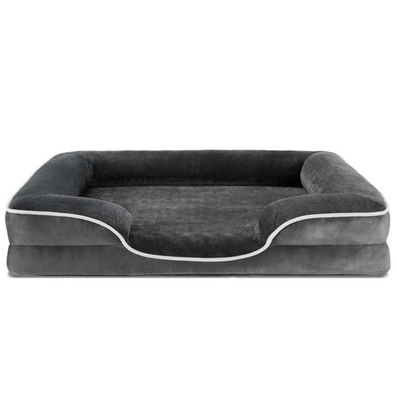 MCQ 35"x25" Orthopedic Dog & Cat Bed with Memory Foam, Plush Gray