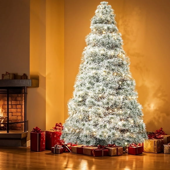 MCQ 4.5ft Flocked Pre-lit Artificial Christmas Tree with Warm White Incandescent Lights, Home, Office, and Party Decor