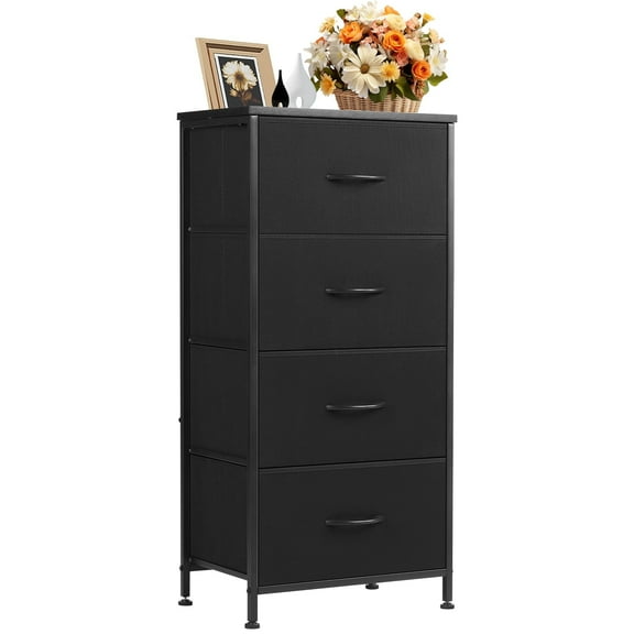 MCQ 4-Drawer Fabric Storage Nightstand – Multi-Functional End Table for Bedroom, Closet, or Dorm Use, Black