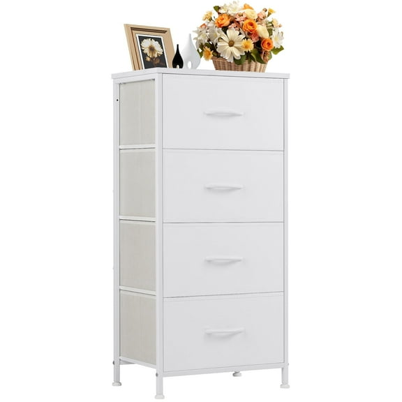 MCQ 4-Drawer Fabric Storage Nightstand – Multi-Functional End Table for Bedroom, Closet, or Dorm Use, White