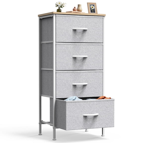 MCQ 4 Fabric Drawers, TV Cabinet Sideboard with 4 Fabric Drawers, Drawer Cabinet, Organization Furniture for Kitchen, Office, Hallway, Gray