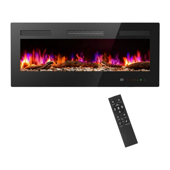 MCQ 42 inches Electric Fireplace, 5000BTU, 1500W/750W Wall-Mounted, Recessed, Freestanding, Home Heater with Touch Screen Remote Control, 12H Timer, Black
