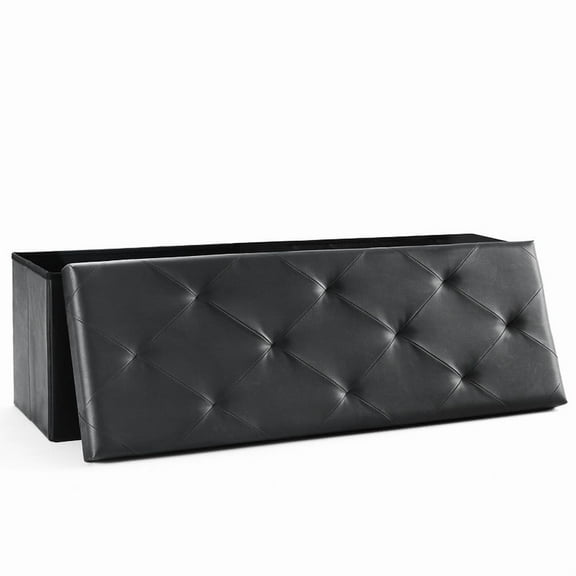 JIOABL 43" Folding Storage Ottoman Bench, PVC material, Foot Rest Stool Storage Chest, Black
