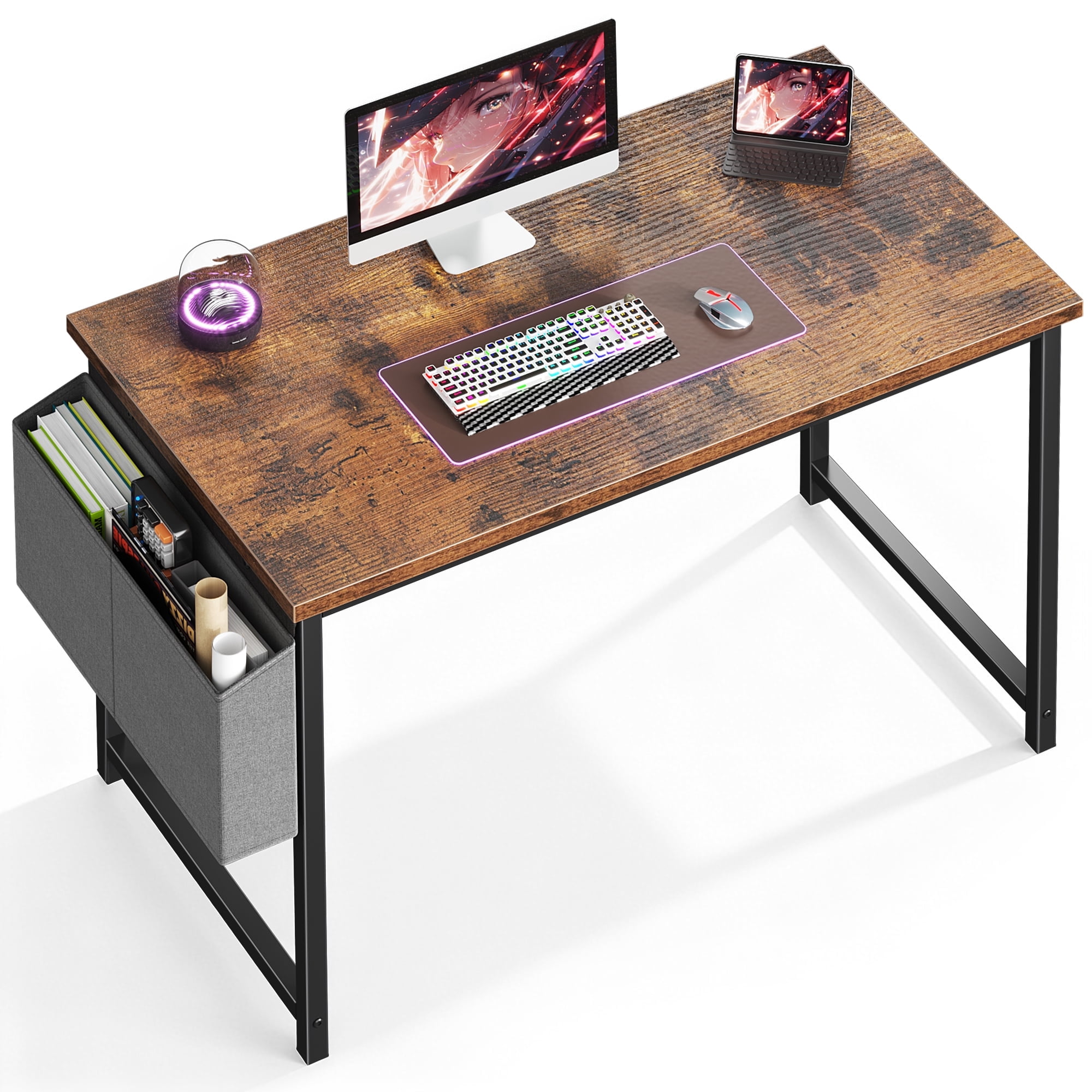 JIOABL 44 inch Computer Desk with Metal Frame and Storage Pouch, Fixed ...