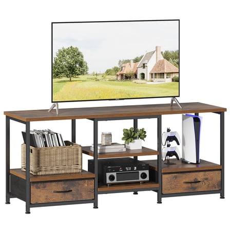 MCQ 47" TV Stand with 2 Fabric Drawers, Built-in Outlet - Perfect for Living Room and Bedroom, Rust
