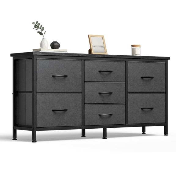 MCQ 7-Drawer Fabric Dresser for Adults, 47-inch TV Stand for Most 43 to 55 inch TVs, Wide Storage Chest with Metal Frame, Grey