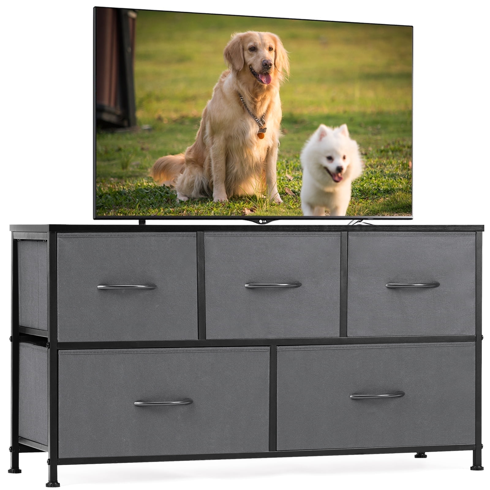 walmart mcq 5-drawer dresser MCQ TV Stand with 5-Drawer Dresser for Bedroom, Living Room, Storage  Cabinet with 55 inch TV Stand for Adult, Black