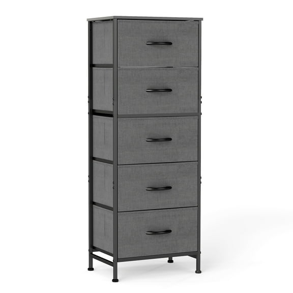 MCQ 5-Drawer Fabric Dresser with Metal Frame and Wooden Top TV Stand - Perfect for Clothes, Living Room, Hallway, Entryway, Gray