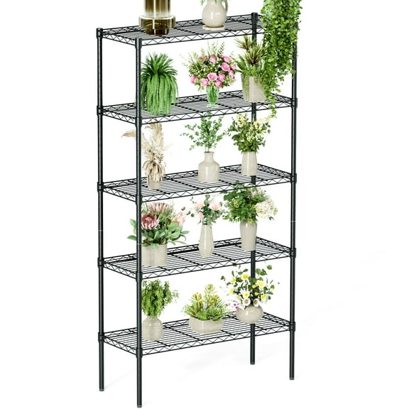 MCQ 5-Tier Metal Shelf Rack, Space-Saving Sturdy Iron Wire Rack for Home, Kitchen, Garage, Utility Areas