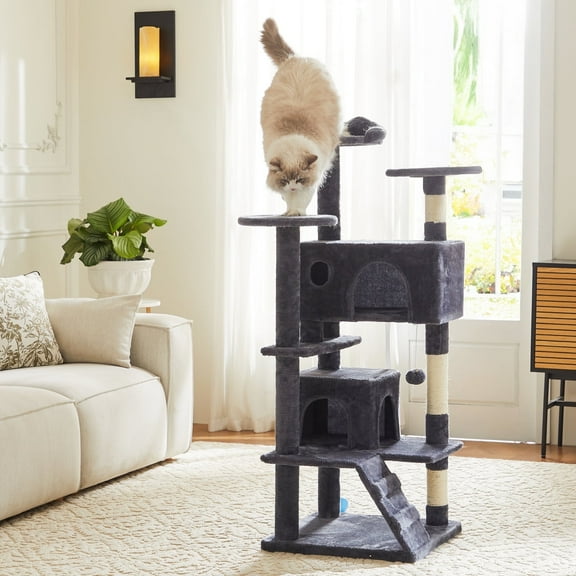 MCQ 54-Inch Cat Tree Tower with Spacious Condo, Climbing Ladder, Gray